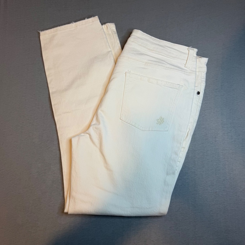 Good Hart Slim Boyfriend Jeans  White Cream Raw Hem Size 14